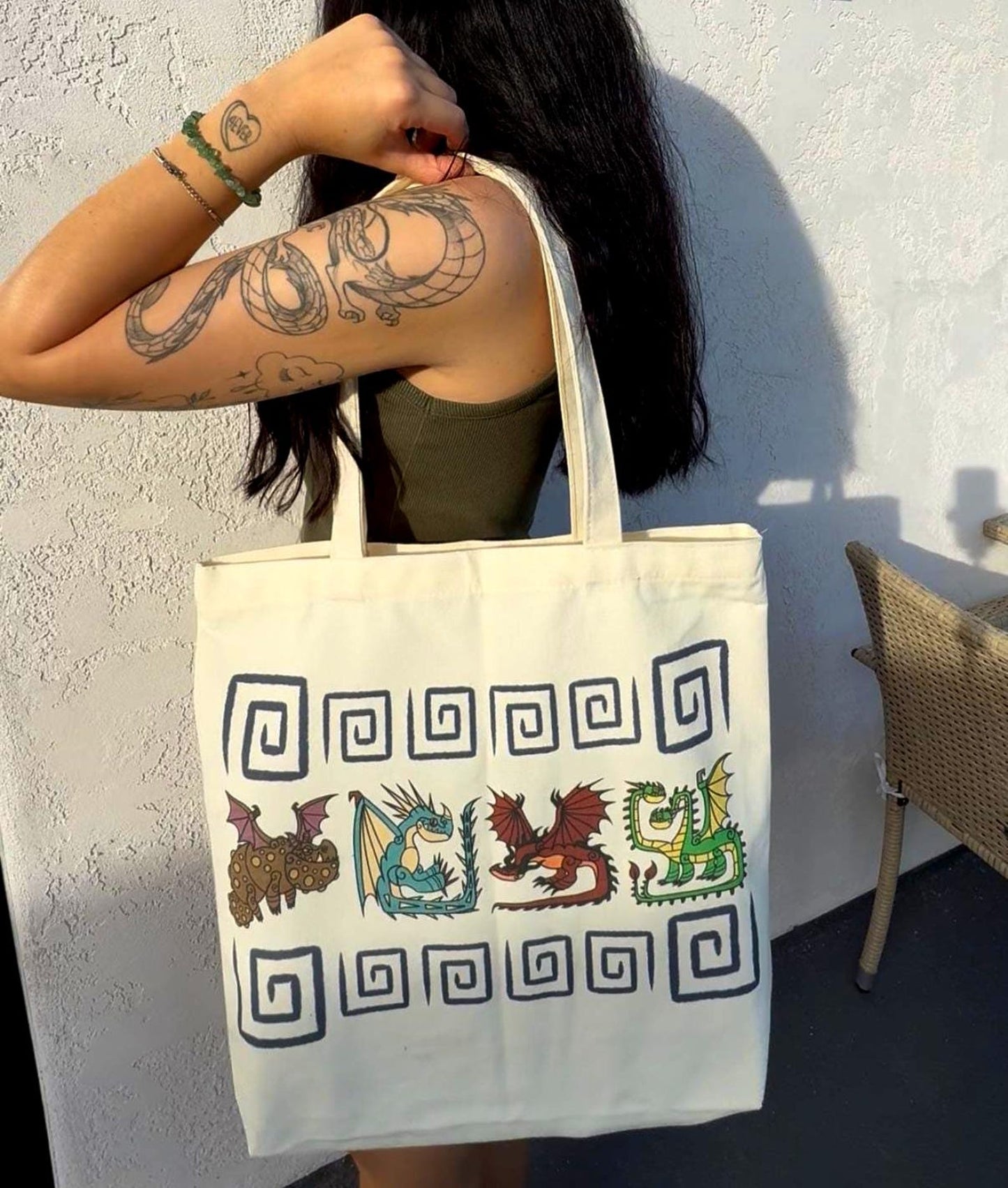 High Quality Dragon Double-Sided Tote Bag 15x16x4 Inch