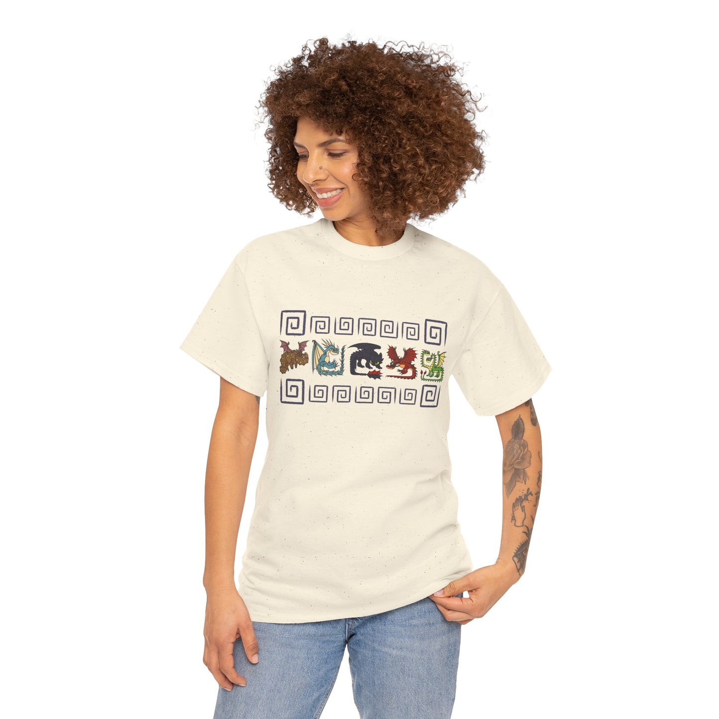 HTTYD Toothless, Stormfly, Hookfang, Meatlug, and Barf and Belch Spiral Heavy 100% Cotton T-Shirt
