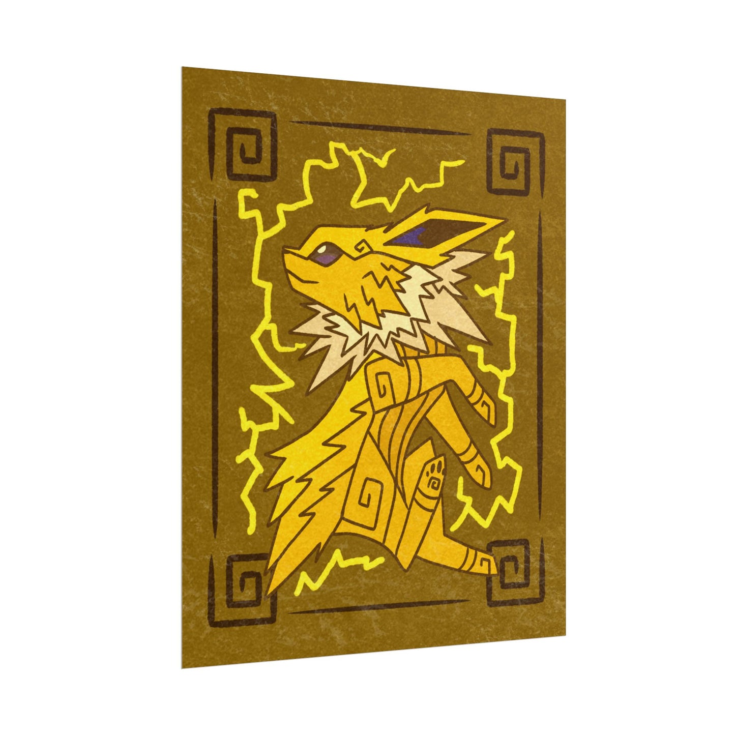 Electric Eeveelution Stylized Yellow Monster Inspired Print Poster