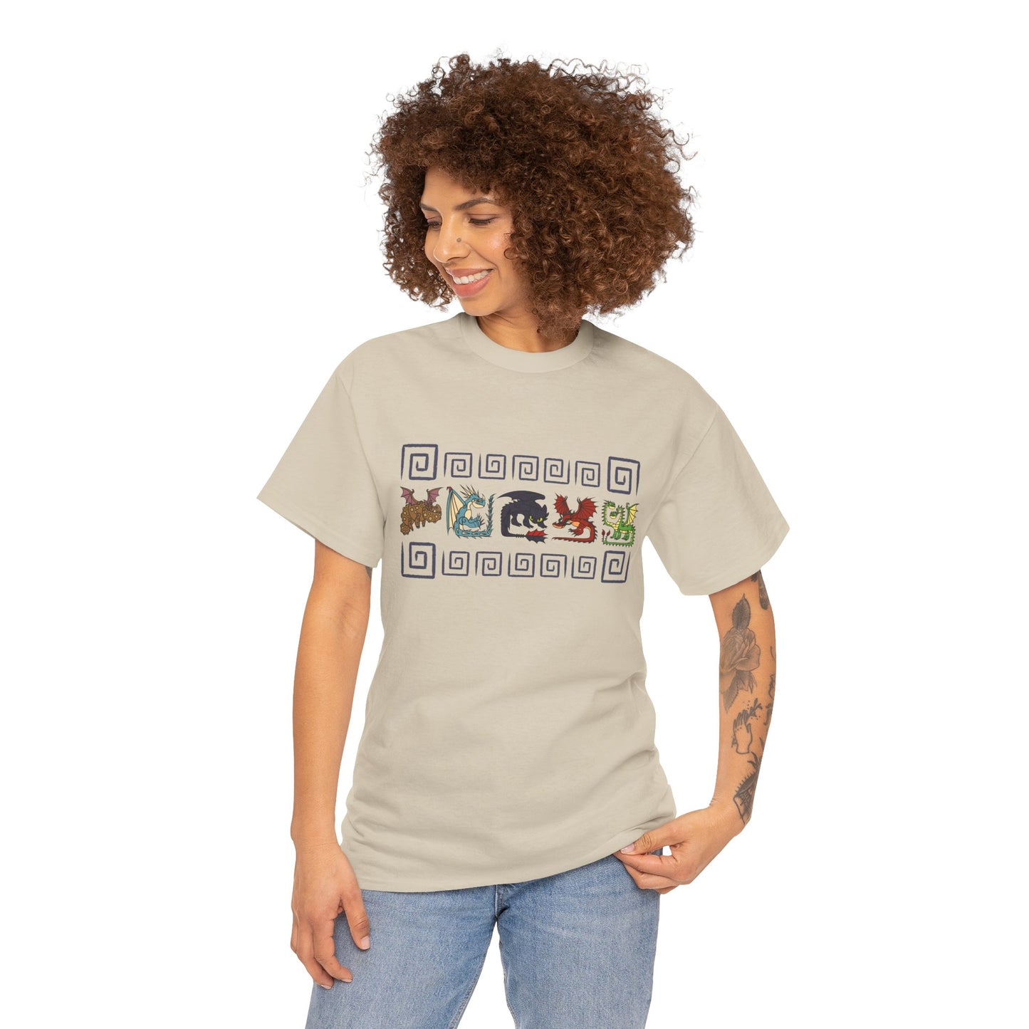 HTTYD Toothless, Stormfly, Hookfang, Meatlug, and Barf and Belch Spiral Heavy 100% Cotton T-Shirt