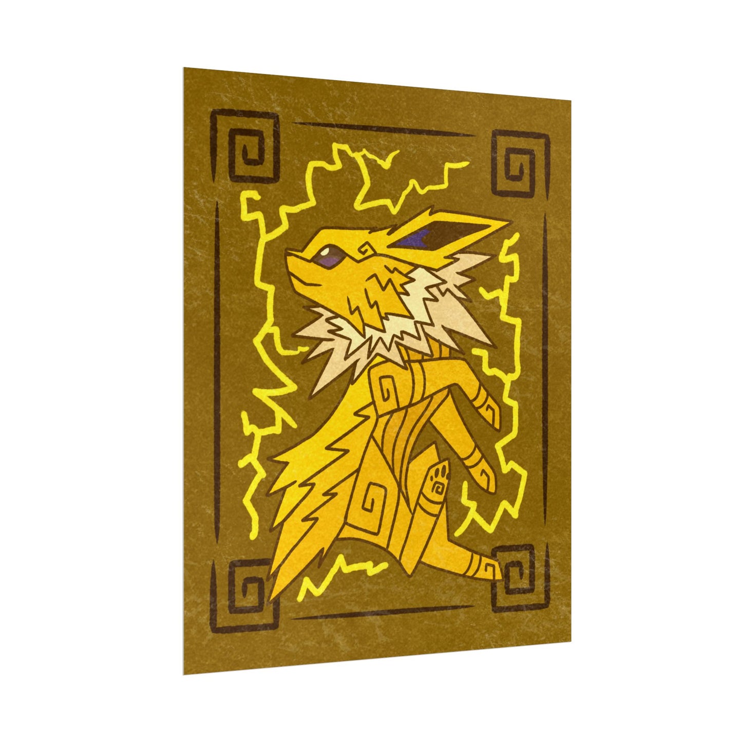 Electric Eeveelution Stylized Yellow Monster Inspired Print Poster