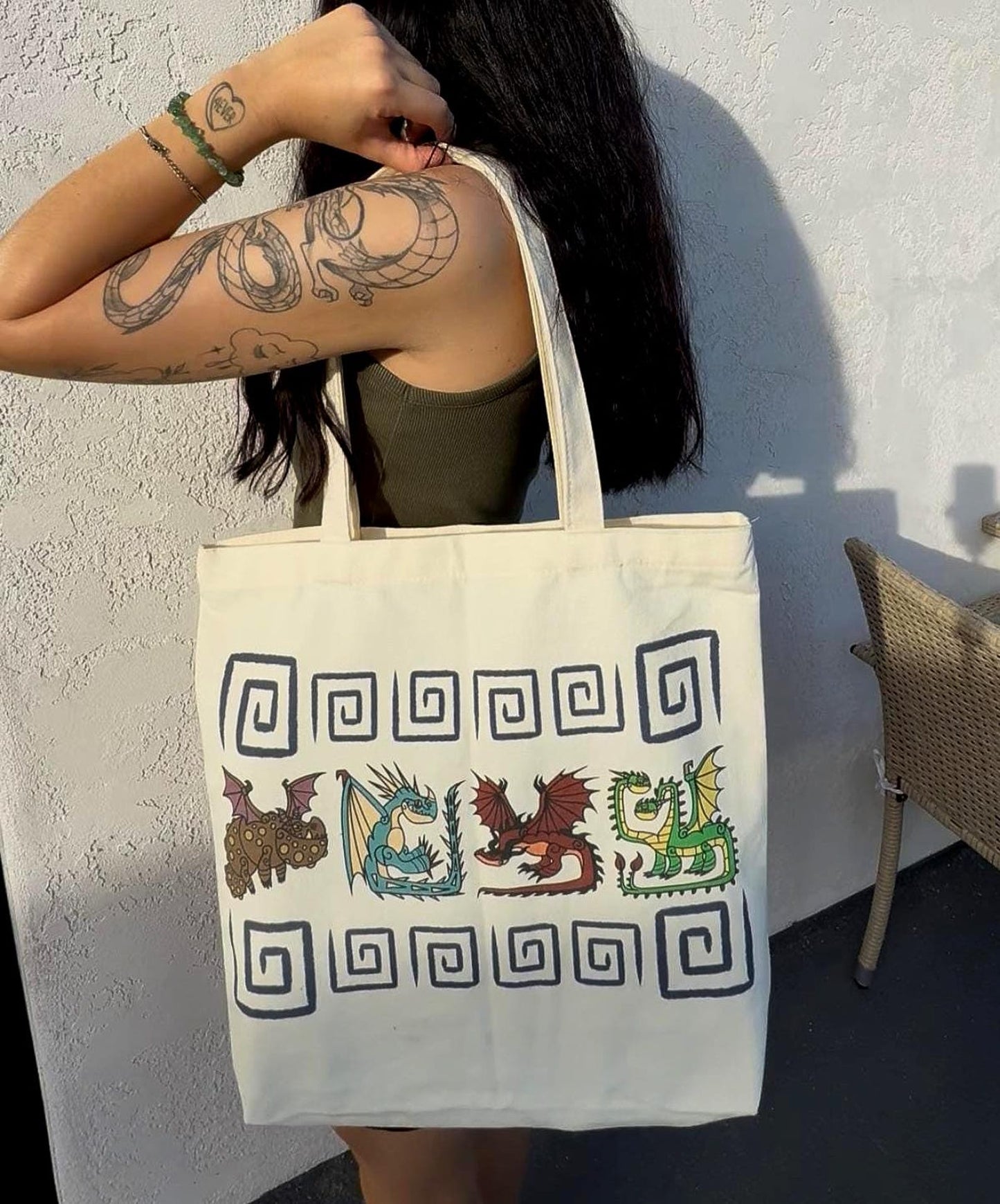 High Quality Dragon Double-Sided Tote Bag 15x16x4 Inch
