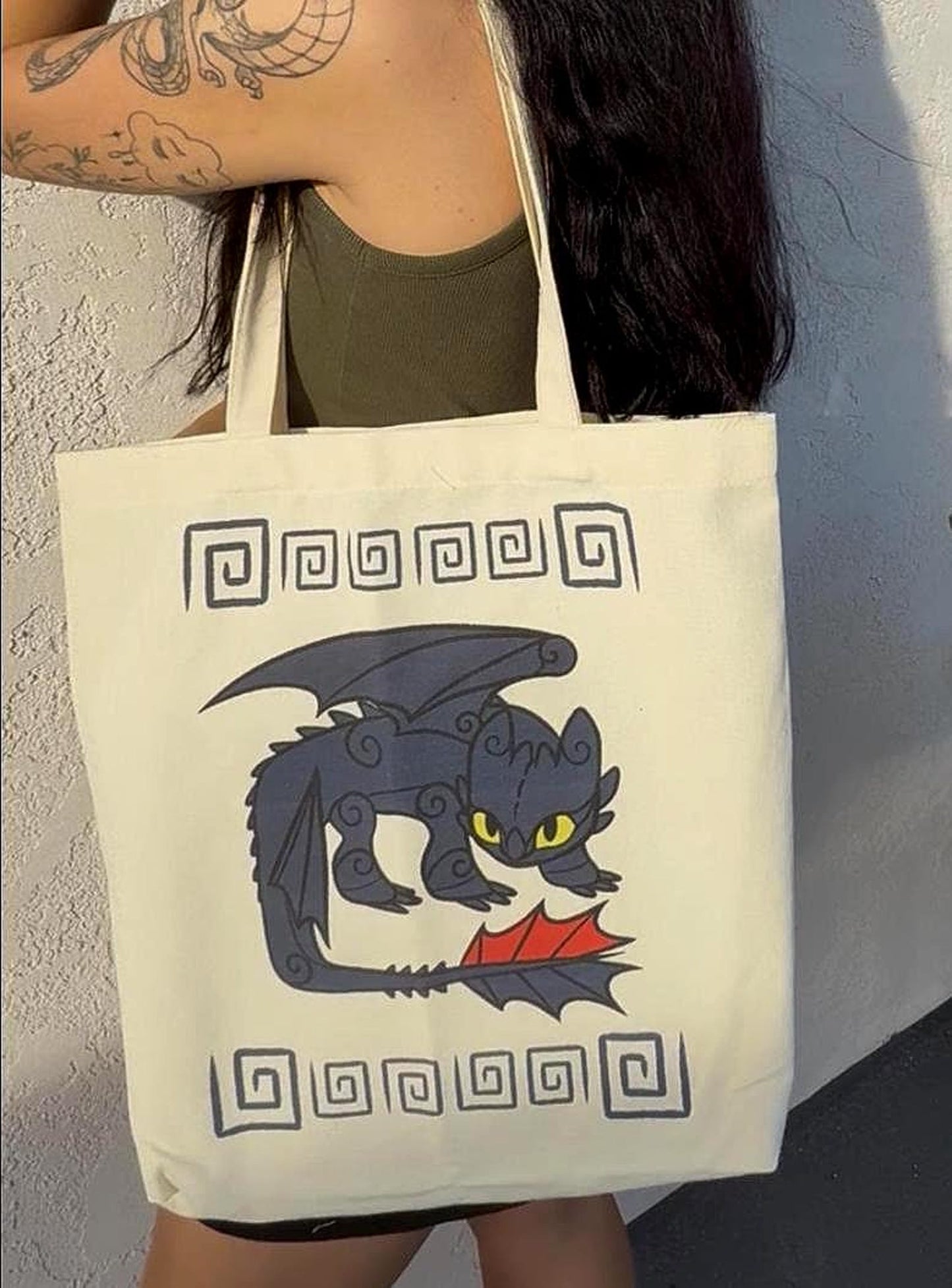 High Quality Dragon Double-Sided Tote Bag 15x16x4 Inch