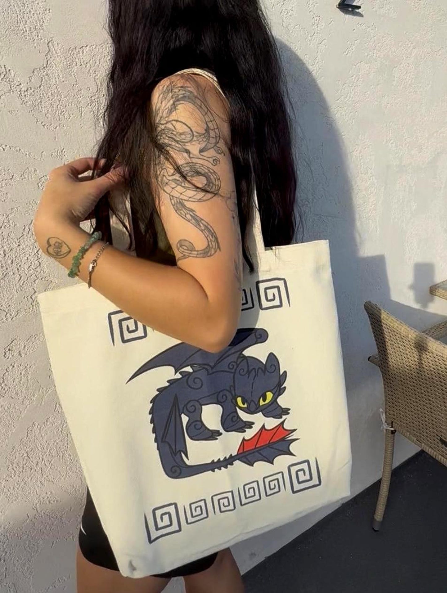 High Quality Dragon Double-Sided Tote Bag 15x16x4 Inch